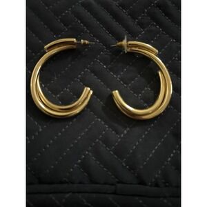 Gold Tone Double Hoop Earrings Statement Fashion‎ Jewelry